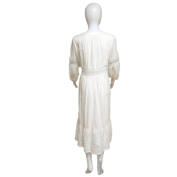 ANTHROPOLOGIE Ebba White Eyelet Midi Peasant Dress with Button Front - Picture 6 of 10